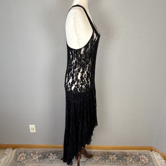Biya Johnny Was Sheer Black Lace Hi Low Midi Maxi Flare Dress Size M Racerback - Picture 6 of 8